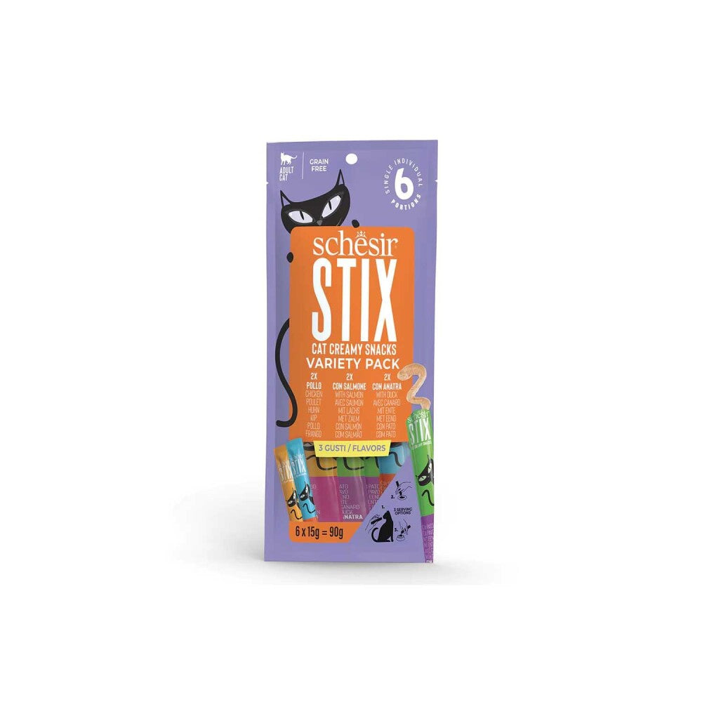 Schesir Cat Stix Tavuk Somon Ve Ördekli Karışık Sıvı Krema Kedi Ödülü 6 X 15 GR | SRC: Barcode: 8005852235046